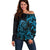 Blue Aoteara Horse Racing Off Shoulder Sweater NZ Maori Pattern