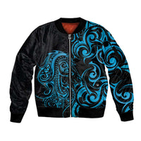 Blue Aotearoa Horse Racing Sleeve Zip Bomber Jacket NZ Maori Pattern LT14 Unisex Blue - Polynesian Pride