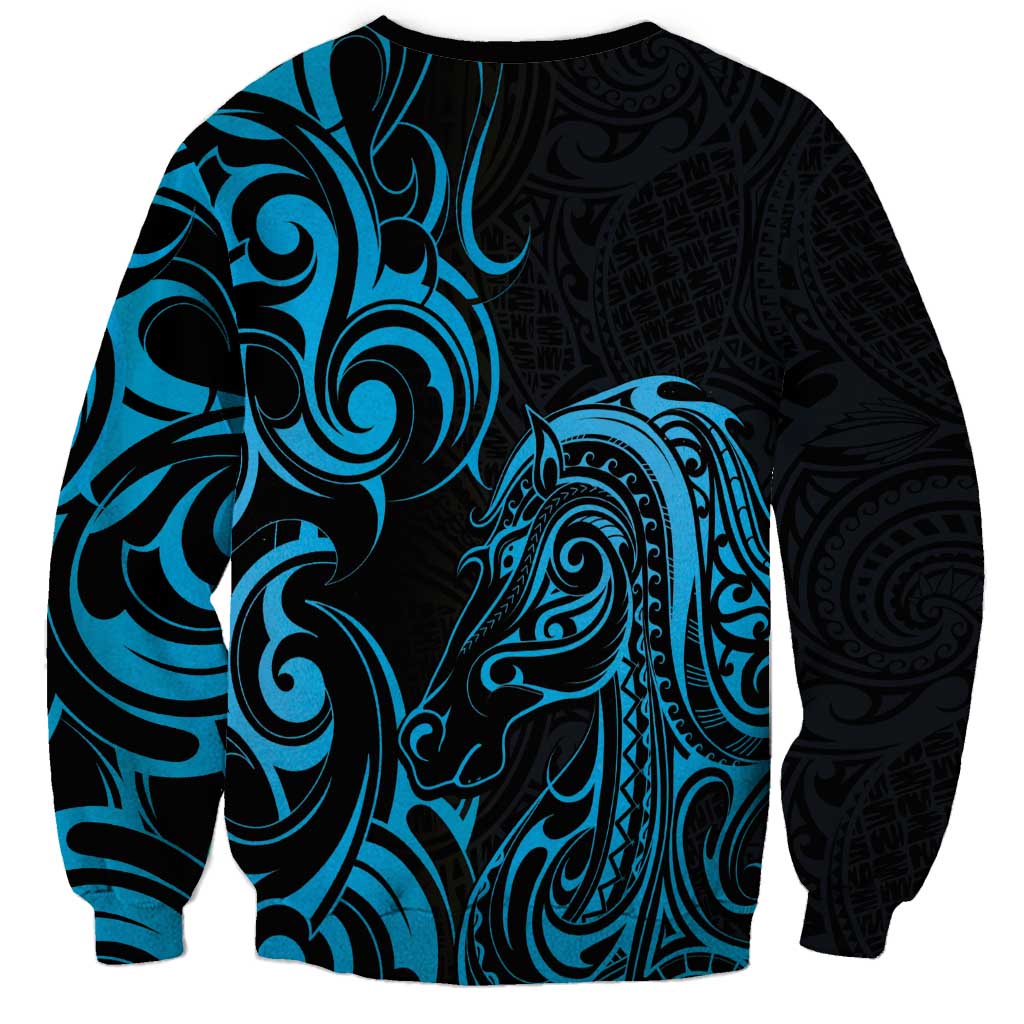 Blue Aotearoa Horse Racing Sweatshirt NZ Maori Pattern LT14 - Polynesian Pride