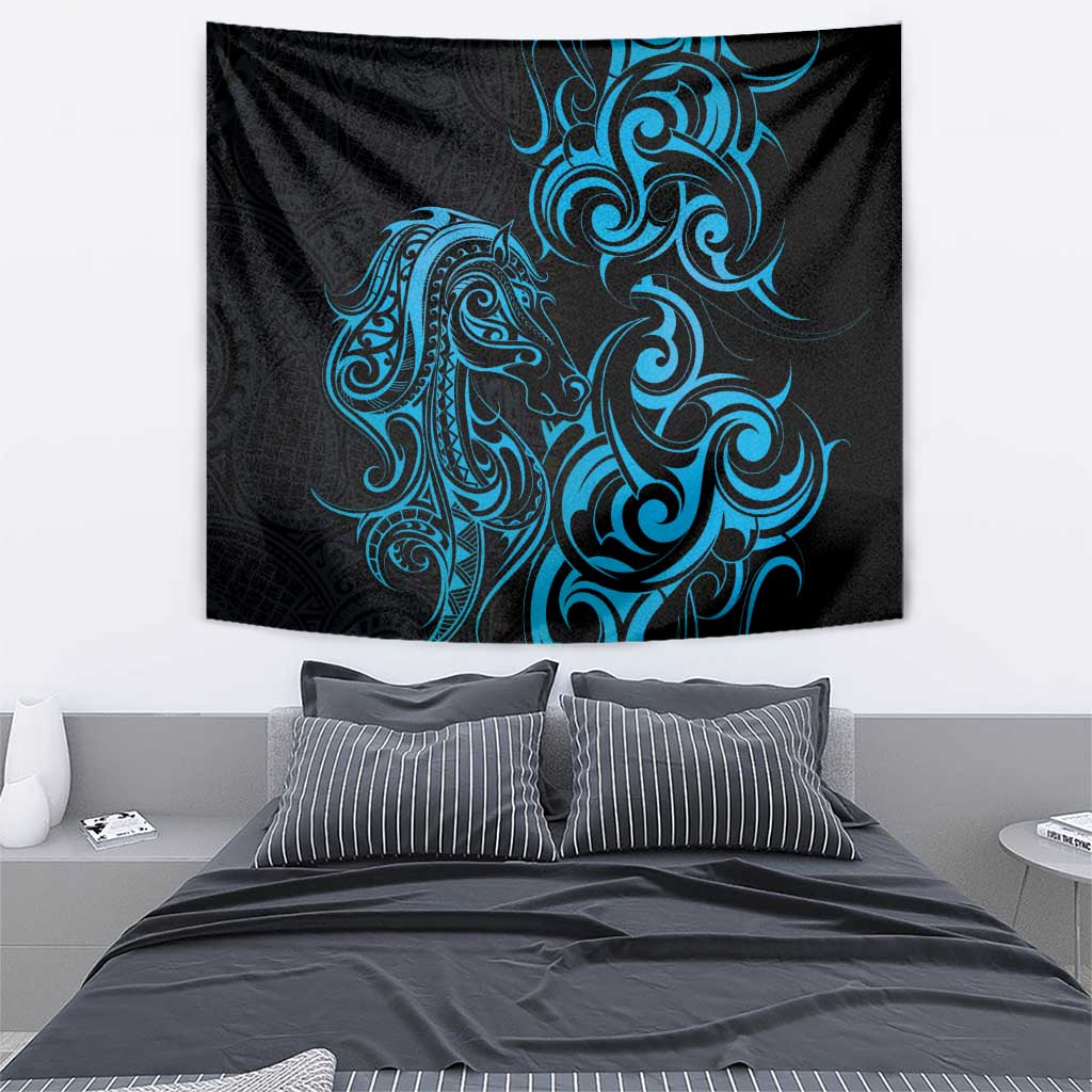 Blue Aotearoa Horse Racing Tapestry NZ Maori Pattern LT14 - Polynesian Pride