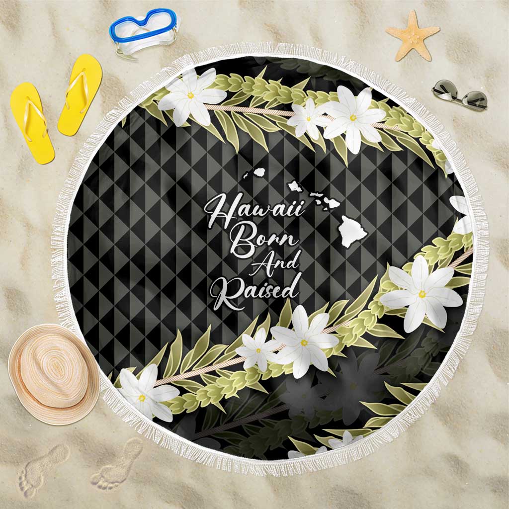 Born And Raised Aloha Hawaii Beach Blanket Kanaka Kakau Hawaiian Tiare Pakalana Lei LT14 One Size 150cm Black - Polynesian Pride