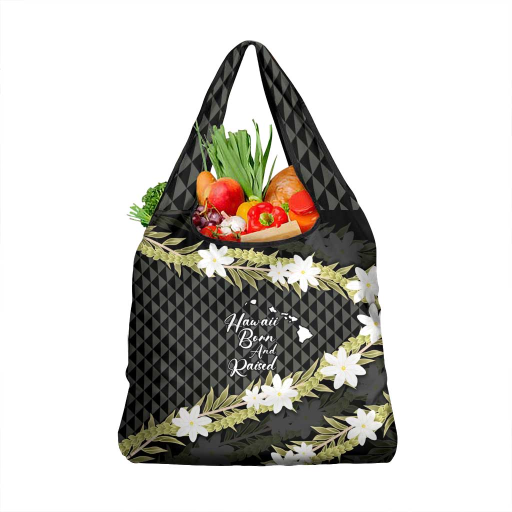 Born And Raised Aloha Hawaii Grocery Bag Kanaka Kakau Hawaiian Tiare Pakalana Lei LT14 1-pack One Size Black - Polynesian Pride
