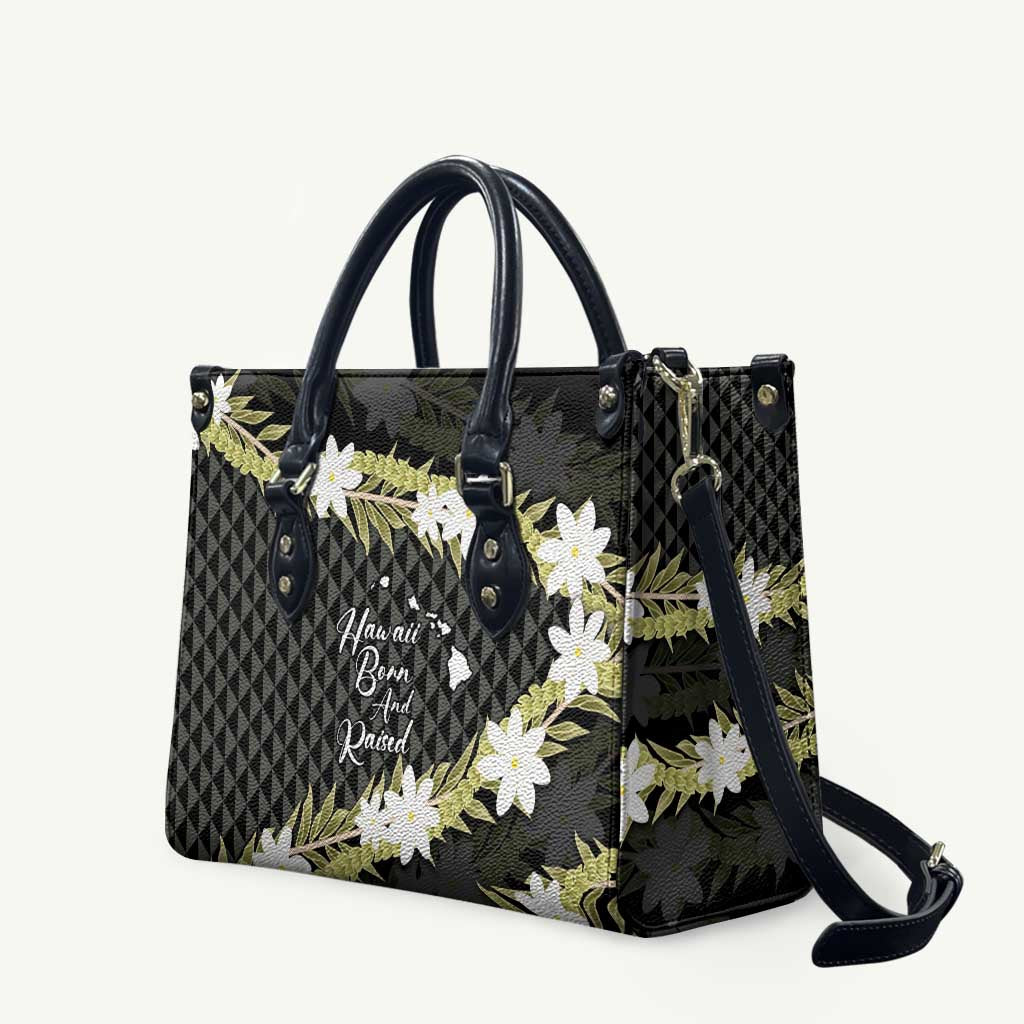 Born And Raised Aloha Hawaii Leather Bag Kanaka Kakau Hawaiian Tiare Pakalana Lei LT14 Black - Polynesian Pride