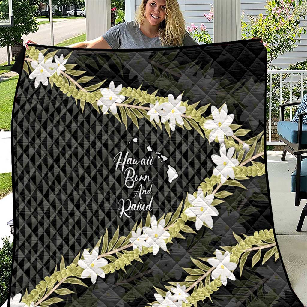 Born And Raised Aloha Hawaii Quilt Kanaka Kakau Hawaiian Tiare Pakalana Lei LT14 Black - Polynesian Pride