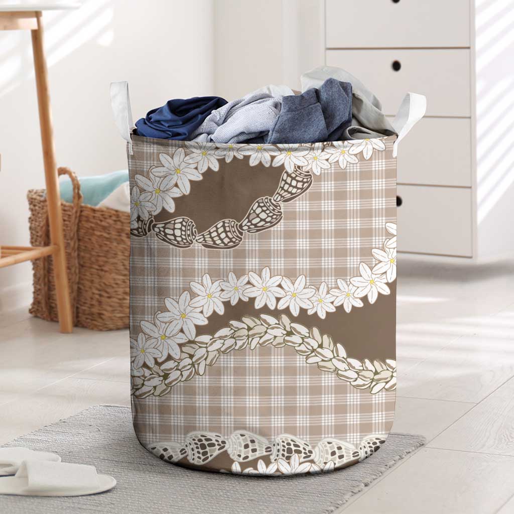 Brown Hawaii Tiare and Shell Lei Laundry Basket Hawaiian Palaka Luxury Vibes LT14 Brown - Polynesian Pride