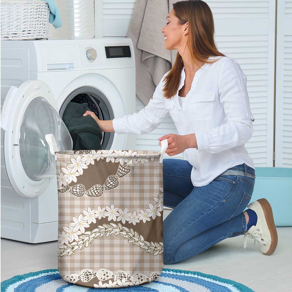Brown Hawaii Tiare and Shell Lei Laundry Basket Hawaiian Palaka Luxury Vibes LT14 - Polynesian Pride