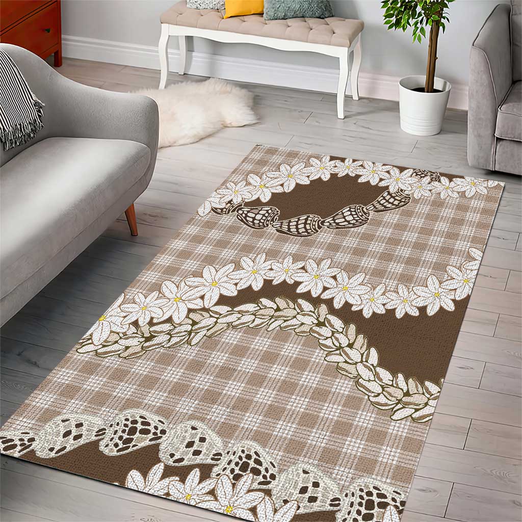 Brown Hawaii Tiare and Shell Lei Area Rug Hawaiian Palaka Luxury Vibes LT14 - Polynesian Pride