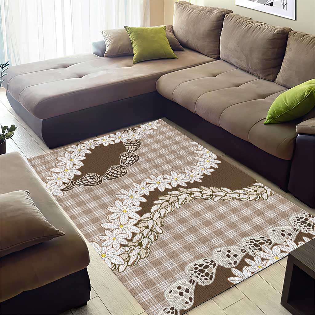 Brown Hawaii Tiare and Shell Lei Area Rug Hawaiian Palaka Luxury Vibes LT14 - Polynesian Pride