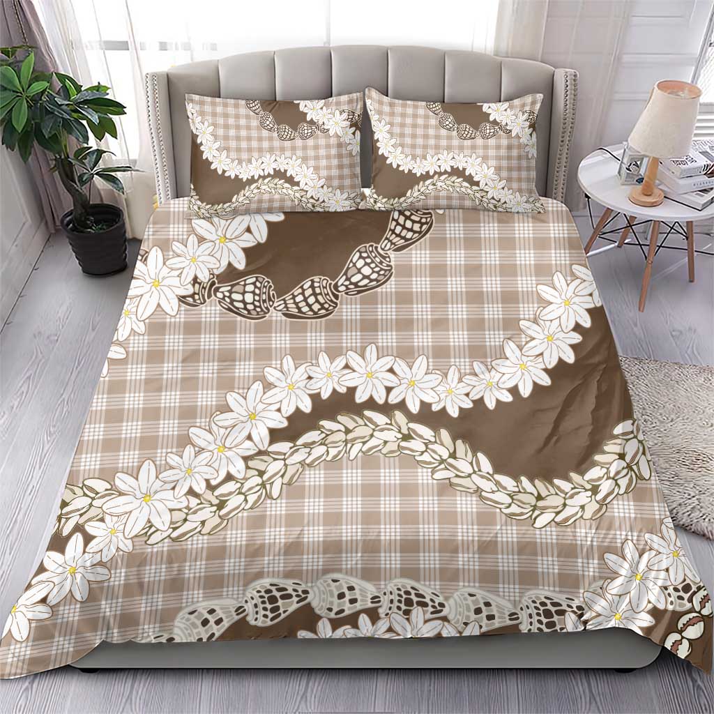 Brown Hawaii Tiare and Shell Lei Bedding Set Hawaiian Palaka Luxury Vibes LT14 - Polynesian Pride