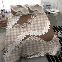 Brown Hawaii Tiare and Shell Lei Bedding Set Hawaiian Palaka Luxury Vibes LT14 - Polynesian Pride