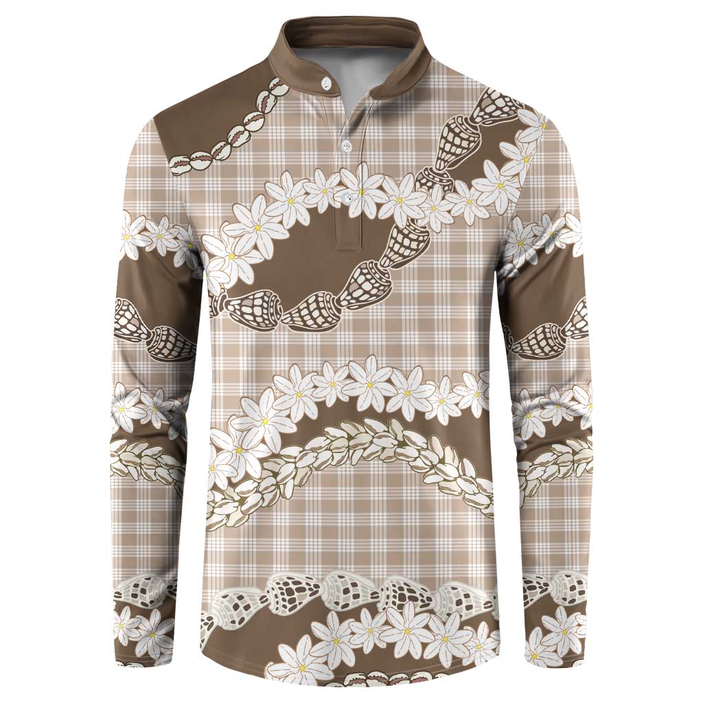Brown Hawaii Tiare and Shell Lei Button Sweatshirt Hawaiian Palaka Luxury Vibes LT14 Brown - Polynesian Pride