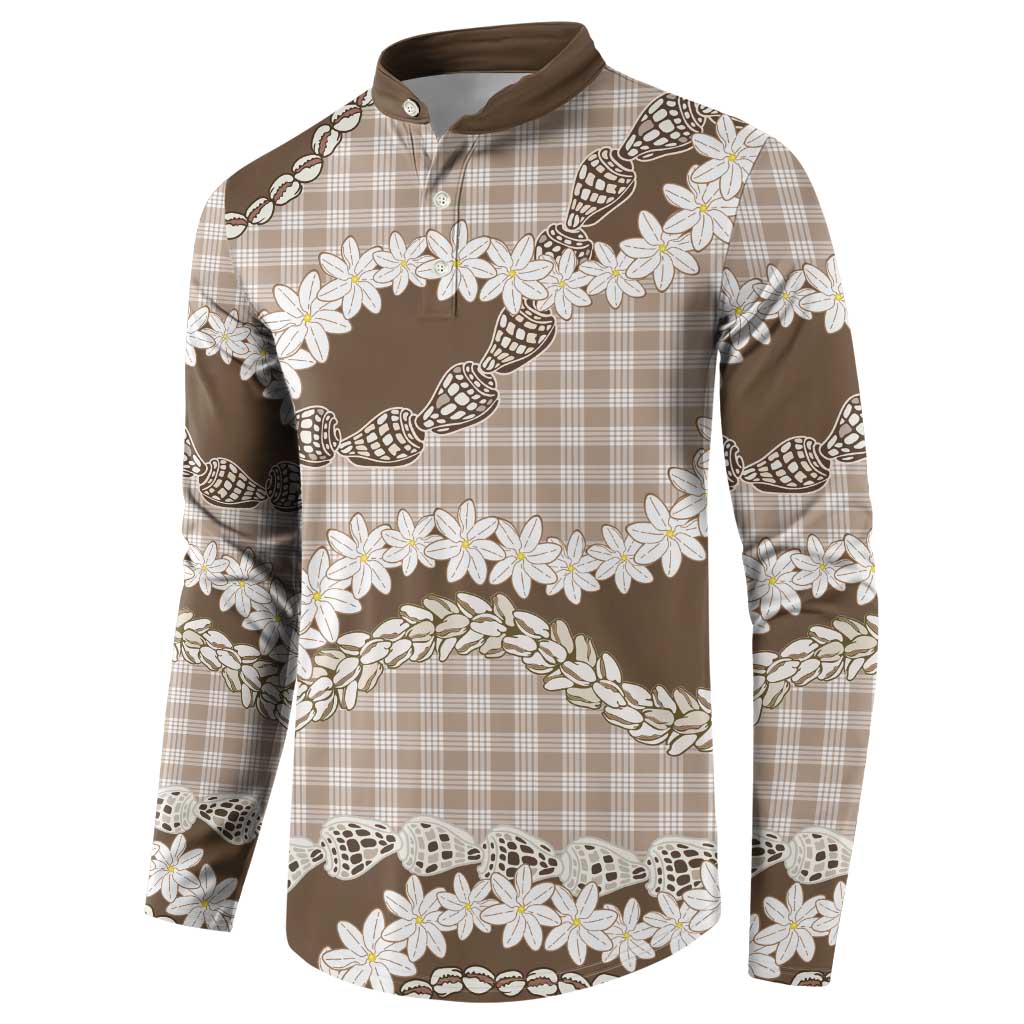 Brown Hawaii Tiare and Shell Lei Button Sweatshirt Hawaiian Palaka Luxury Vibes LT14 - Polynesian Pride