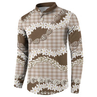 Brown Hawaii Tiare and Shell Lei Button Sweatshirt Hawaiian Palaka Luxury Vibes LT14 - Polynesian Pride
