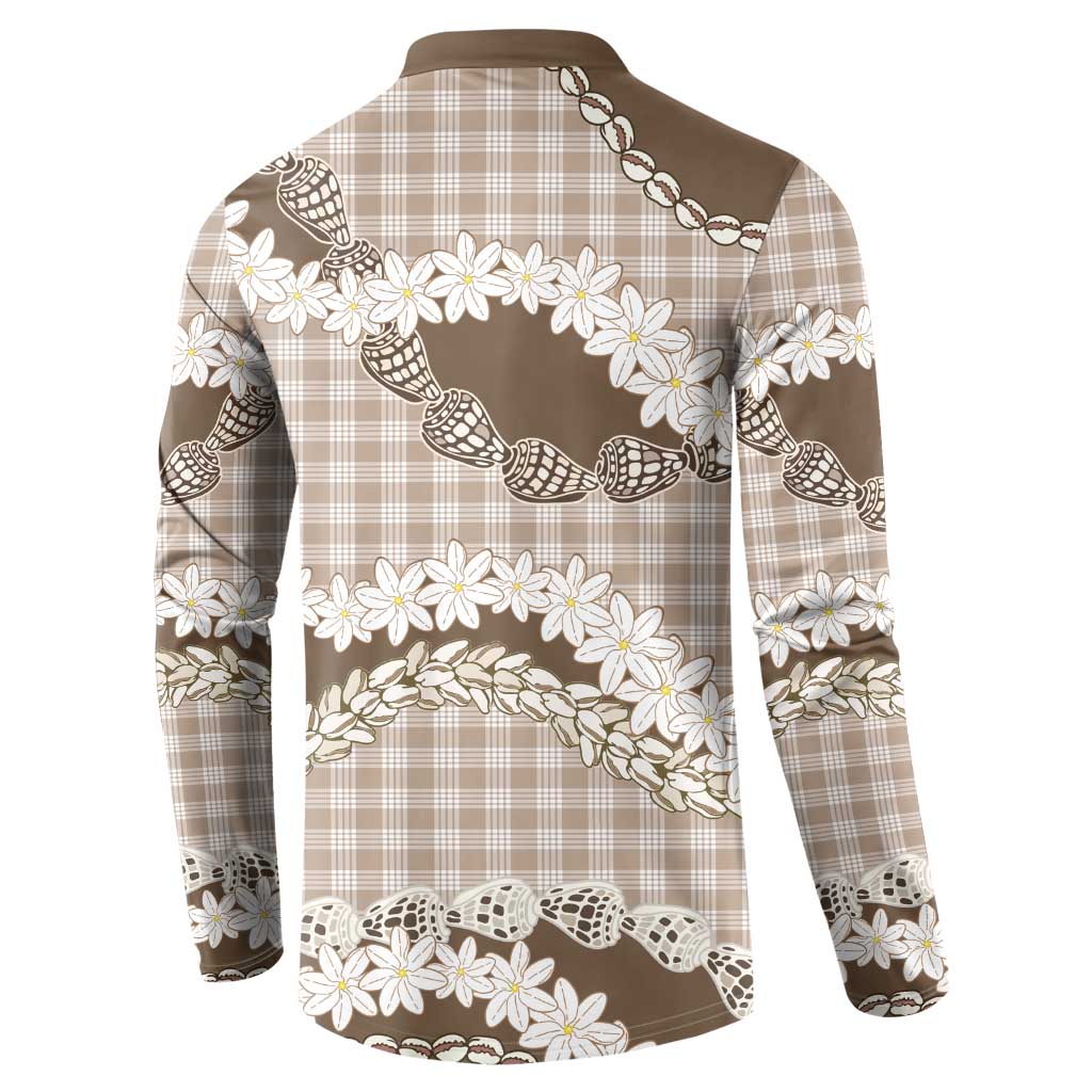 Brown Hawaii Tiare and Shell Lei Button Sweatshirt Hawaiian Palaka Luxury Vibes LT14 - Polynesian Pride