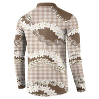 Brown Hawaii Tiare and Shell Lei Button Sweatshirt Hawaiian Palaka Luxury Vibes LT14 - Polynesian Pride