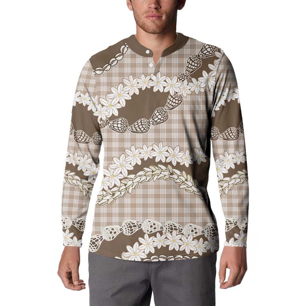 Brown Hawaii Tiare and Shell Lei Button Sweatshirt Hawaiian Palaka Luxury Vibes LT14 - Polynesian Pride