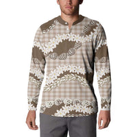 Brown Hawaii Tiare and Shell Lei Button Sweatshirt Hawaiian Palaka Luxury Vibes LT14 - Polynesian Pride