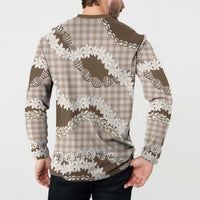 Brown Hawaii Tiare and Shell Lei Button Sweatshirt Hawaiian Palaka Luxury Vibes LT14 - Polynesian Pride