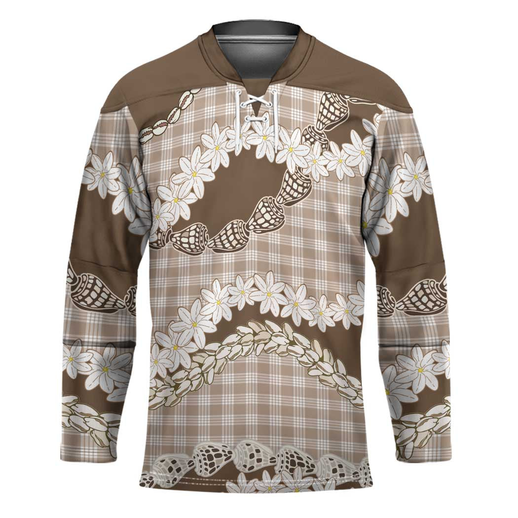 Brown Hawaii Tiare and Shell Lei Hockey Jersey Hawaiian Palaka Luxury Vibes LT14 Unisex Brown - Polynesian Pride