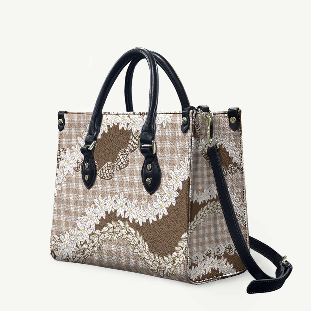Brown Hawaii Tiare and Shell Lei Leather Bag Hawaiian Palaka Luxury Vibes LT14 Brown - Polynesian Pride