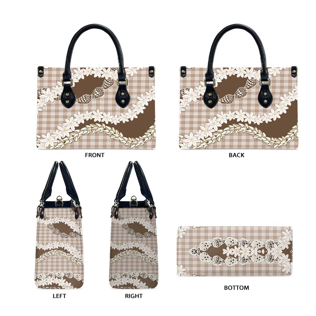 Brown Hawaii Tiare and Shell Lei Leather Bag Hawaiian Palaka Luxury Vibes LT14 - Polynesian Pride
