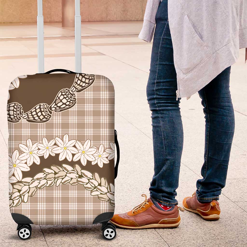 Brown Hawaii Tiare and Shell Lei Luggage Cover Hawaiian Palaka Luxury Vibes LT14 Brown - Polynesian Pride