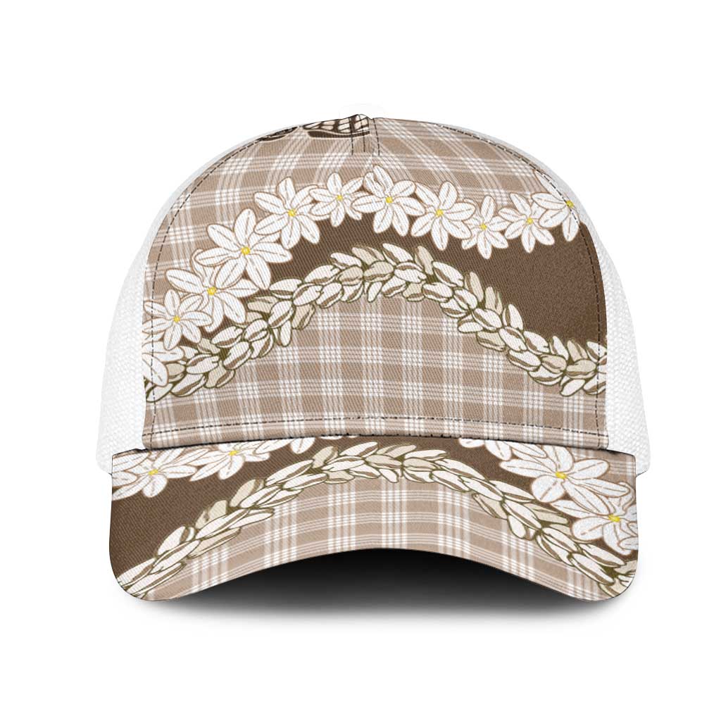 Brown Hawaii Tiare and Shell Lei Mesh Trucker Cap Hawaiian Palaka Luxury Vibes LT14 One Size White Brown - Polynesian Pride