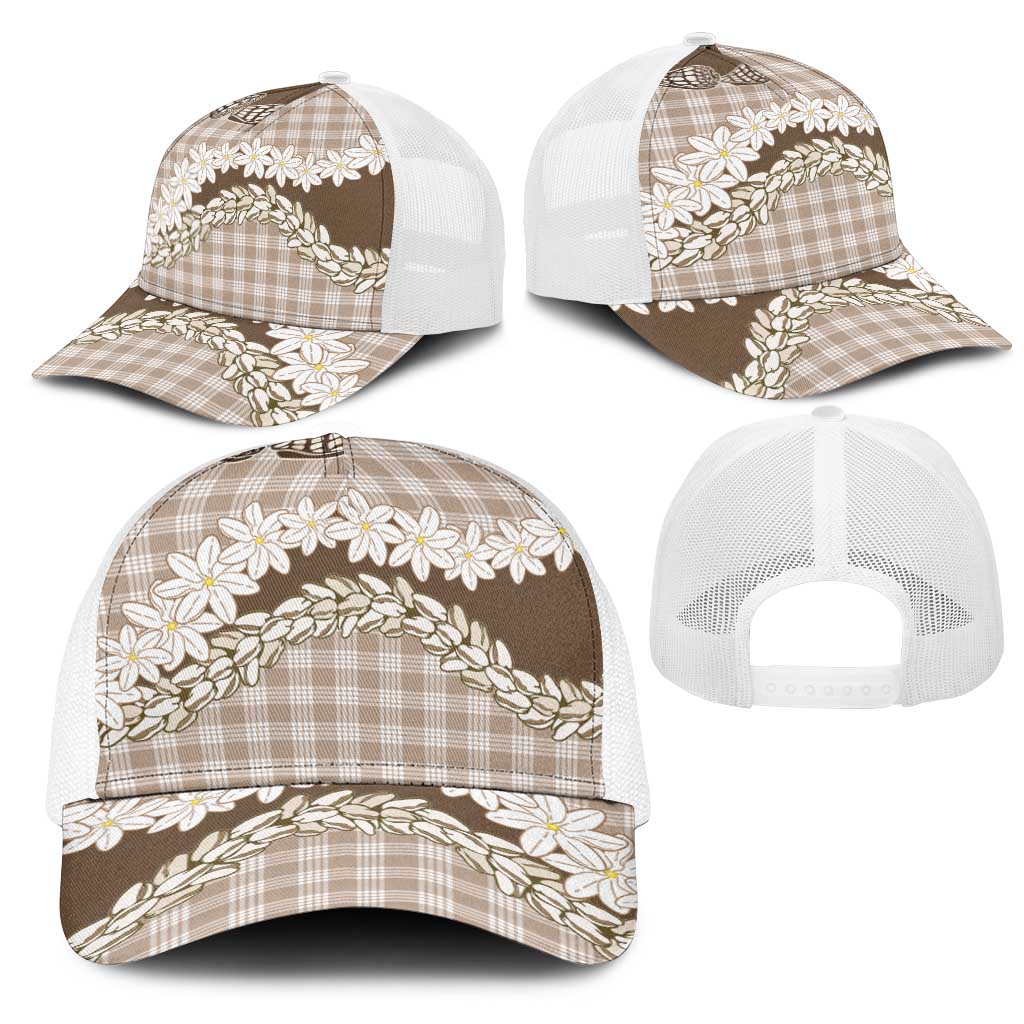 Brown Hawaii Tiare and Shell Lei Mesh Trucker Cap Hawaiian Palaka Luxury Vibes LT14 - Polynesian Pride