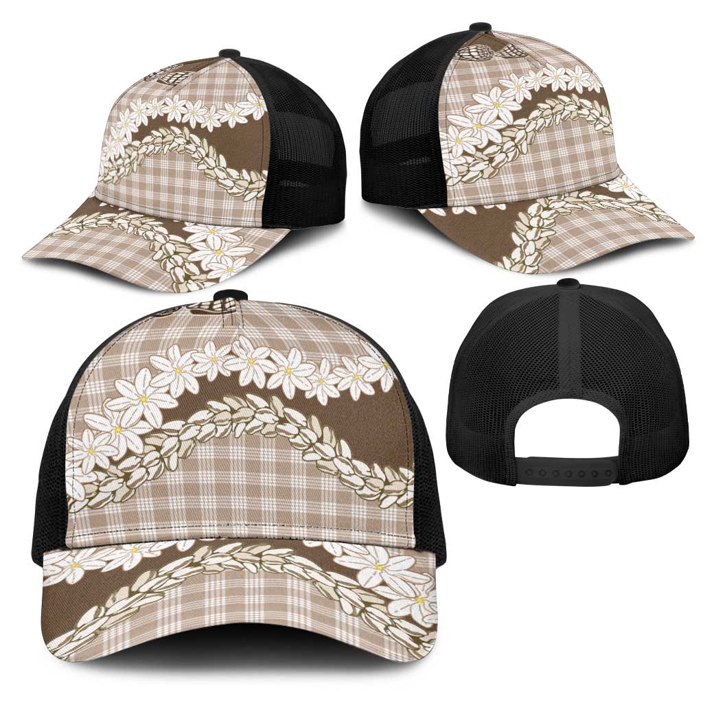Brown Hawaii Tiare and Shell Lei Mesh Trucker Cap Hawaiian Palaka Luxury Vibes LT14 - Polynesian Pride