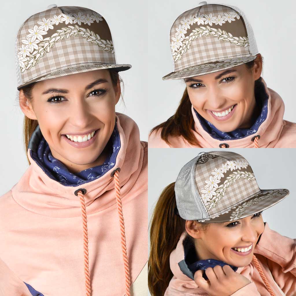 Brown Hawaii Tiare and Shell Lei Mesh Trucker Cap Hawaiian Palaka Luxury Vibes LT14 - Polynesian Pride