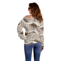 Brown Hawaii Tiare and Shell Lei Off Shoulder Sweater Hawaiian Palaka Luxury Vibes LT14 - Polynesian Pride