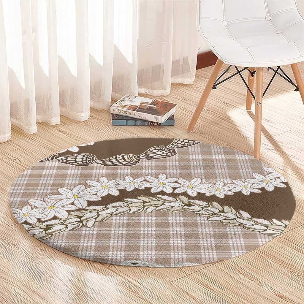 Brown Hawaii Tiare and Shell Lei Round Carpet Hawaiian Palaka Luxury Vibes LT14 - Polynesian Pride