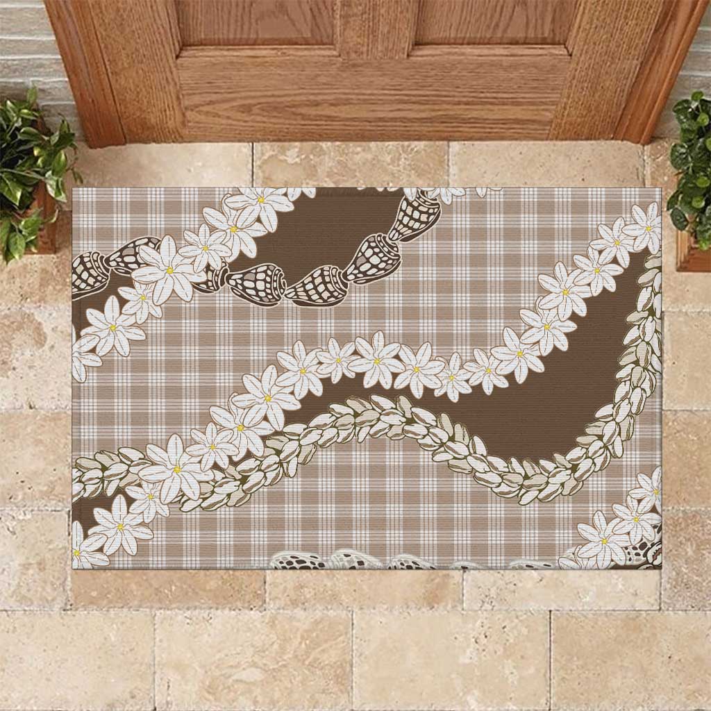 Brown Hawaii Tiare and Shell Lei Rubber Doormat Hawaiian Palaka Luxury Vibes LT14 Brown - Polynesian Pride