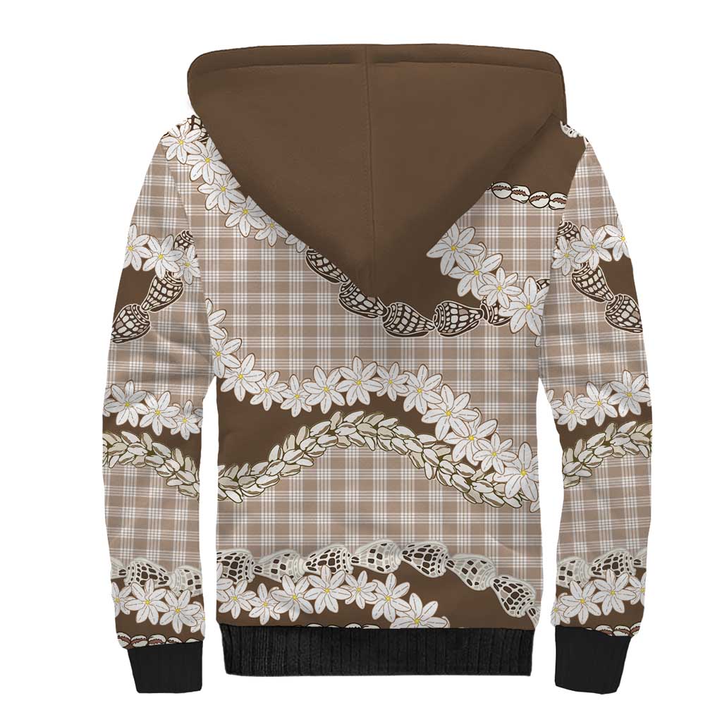Brown Hawaii Tiare and Shell Lei Sherpa Hoodie Hawaiian Palaka Luxury Vibes LT14 - Polynesian Pride