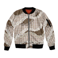 Brown Hawaii Tiare and Shell Lei Sleeve Zip Bomber Jacket Hawaiian Palaka Luxury Vibes LT14 Unisex Brown - Polynesian Pride
