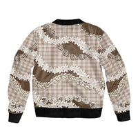 Brown Hawaii Tiare and Shell Lei Sleeve Zip Bomber Jacket Hawaiian Palaka Luxury Vibes LT14 - Polynesian Pride