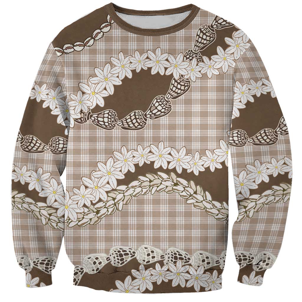 Brown Hawaii Tiare and Shell Lei Sweatshirt Hawaiian Palaka Luxury Vibes LT14 Unisex Brown - Polynesian Pride