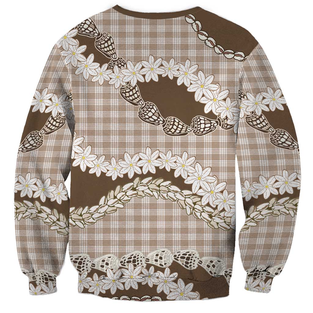 Brown Hawaii Tiare and Shell Lei Sweatshirt Hawaiian Palaka Luxury Vibes LT14 - Polynesian Pride