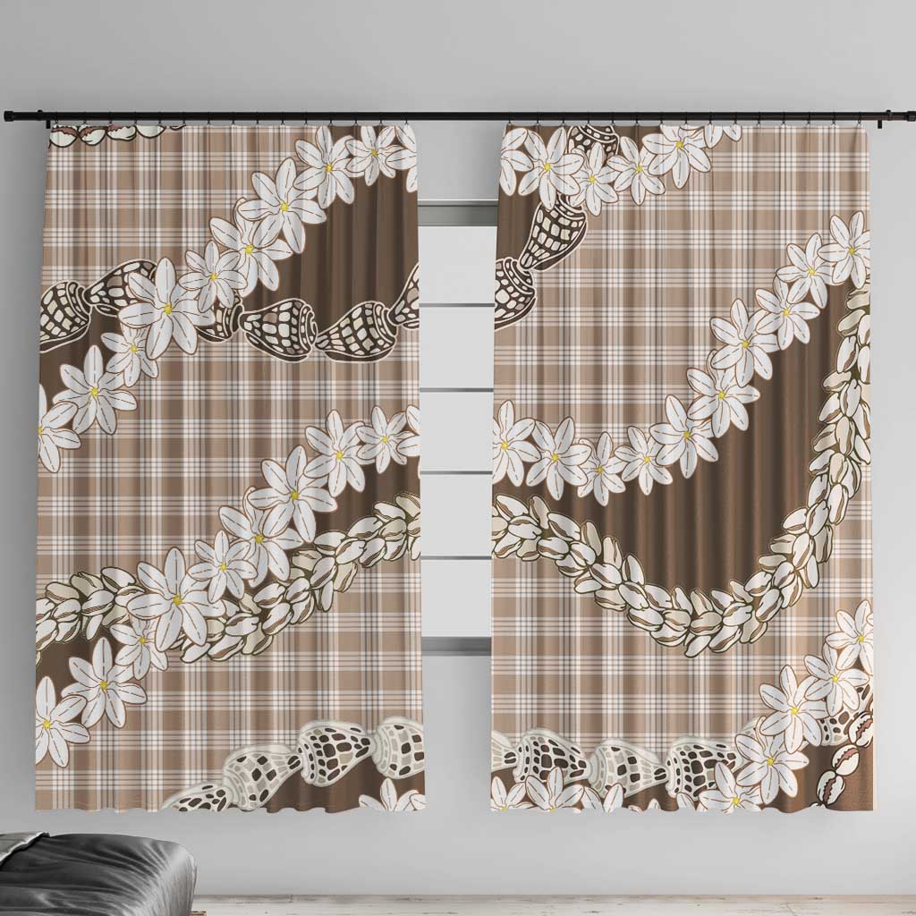 Brown Hawaii Tiare and Shell Lei Window Curtain Hawaiian Palaka Luxury Vibes LT14 With Hooks Brown - Polynesian Pride