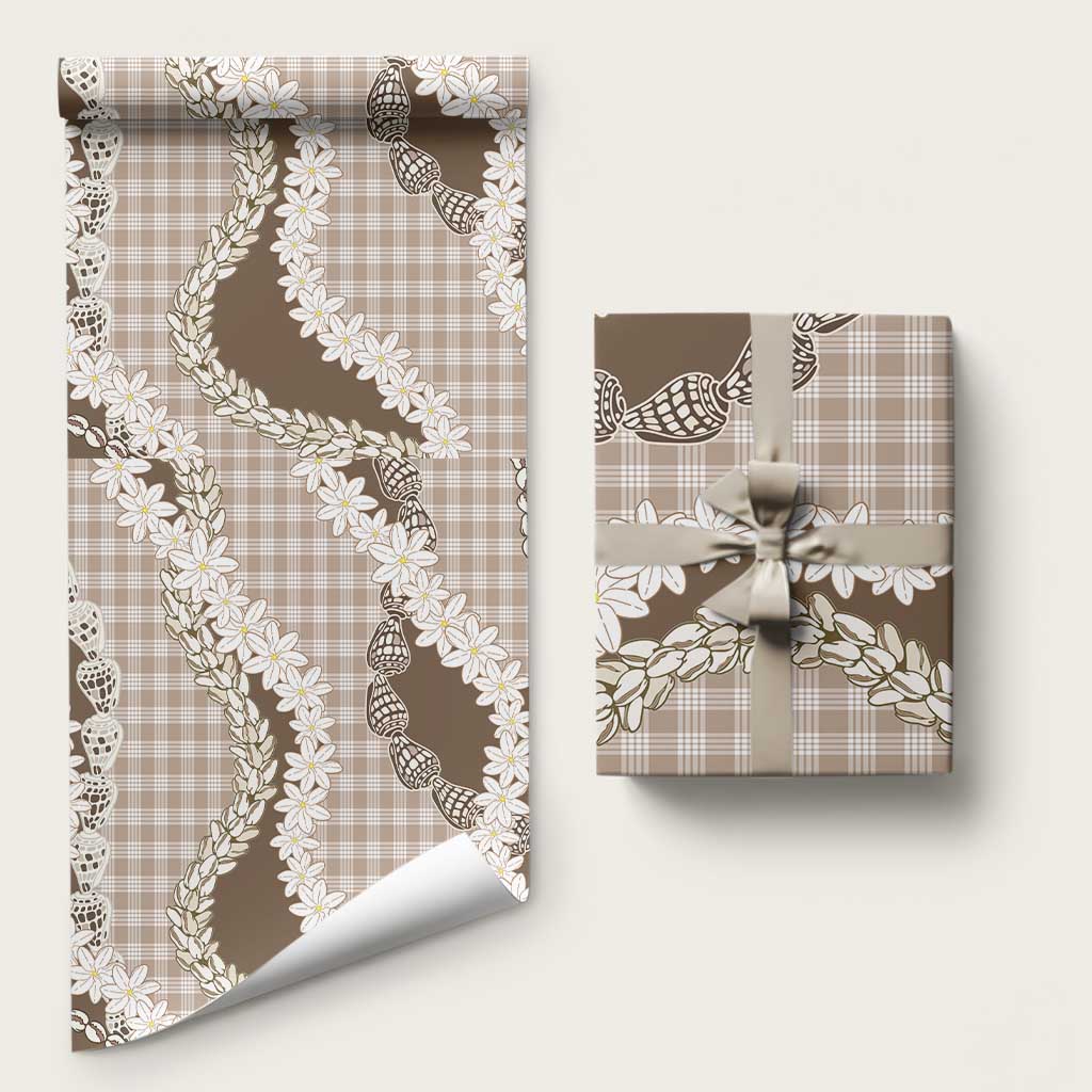 Brown Hawaii Tiare and Shell Lei Wrapping Paper Hawaiian Palaka Luxury Vibes LT14 58" × 23" Brown - Polynesian Pride