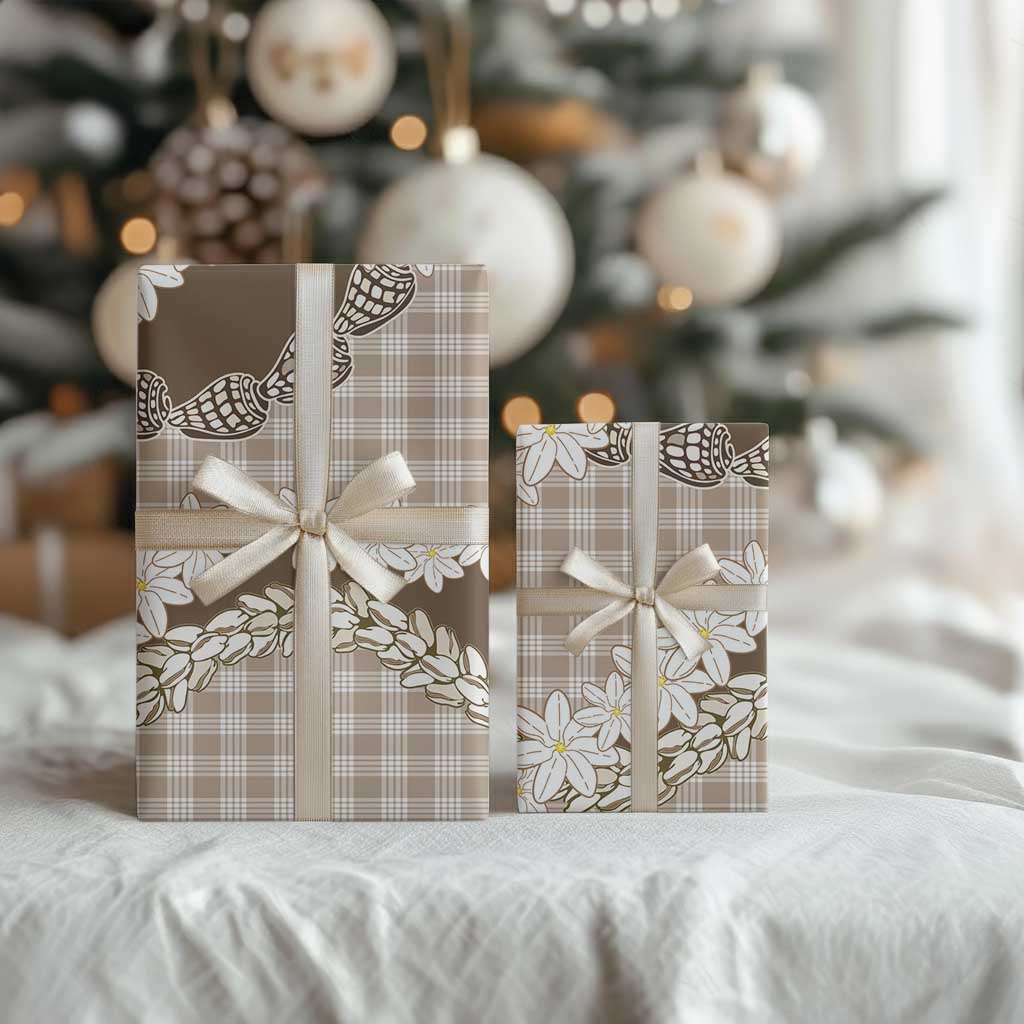 Brown Hawaii Tiare and Shell Lei Wrapping Paper Hawaiian Palaka Luxury Vibes LT14 - Polynesian Pride