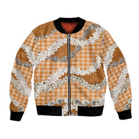 Orange Hawaii Tiare and Shell Lei Bomber Jacket Hawaiian Palaka Luxury Vibes LT14 Unisex Orange - Polynesian Pride