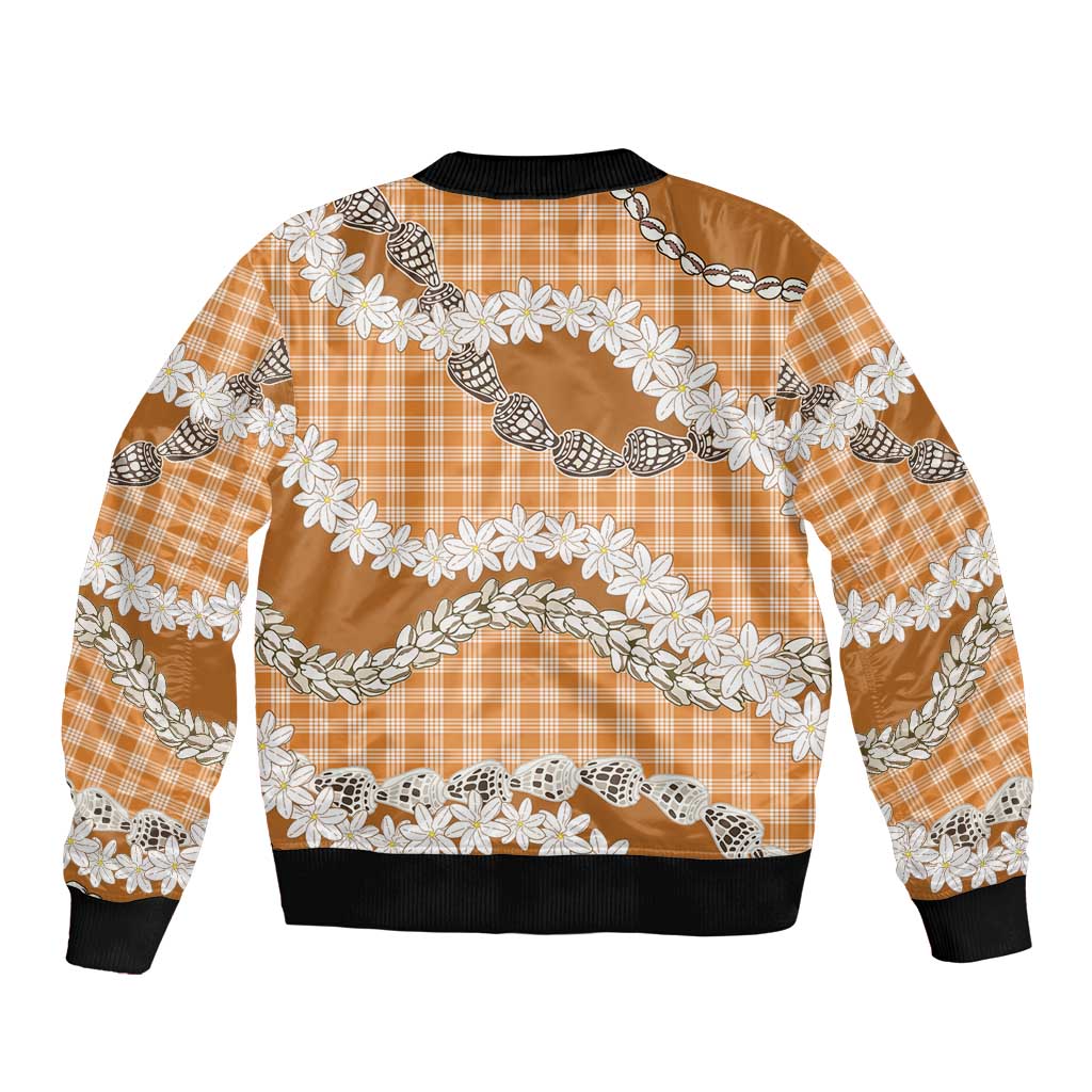 Orange Hawaii Tiare and Shell Lei Bomber Jacket Hawaiian Palaka Luxury Vibes LT14 - Polynesian Pride