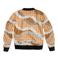 Orange Hawaii Tiare and Shell Lei Bomber Jacket Hawaiian Palaka Luxury Vibes LT14 - Polynesian Pride