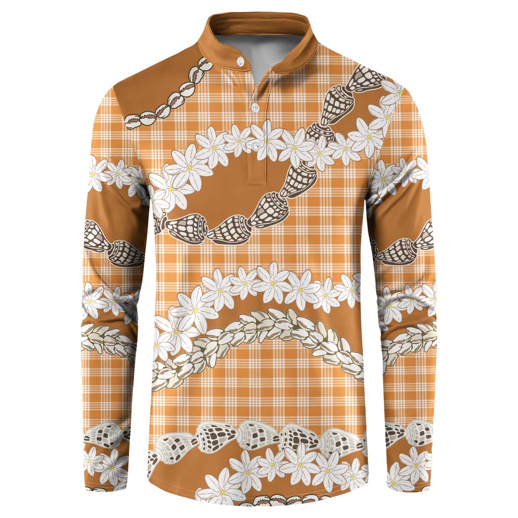 Orange Hawaii Tiare and Shell Lei Button Sweatshirt Hawaiian Palaka Luxury Vibes LT14 Orange - Polynesian Pride