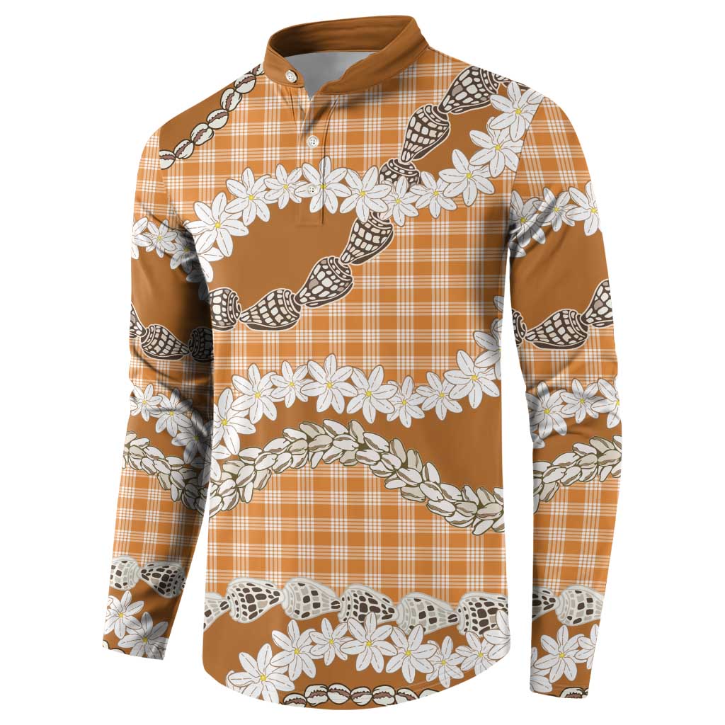 Orange Hawaii Tiare and Shell Lei Button Sweatshirt Hawaiian Palaka Luxury Vibes LT14 - Polynesian Pride