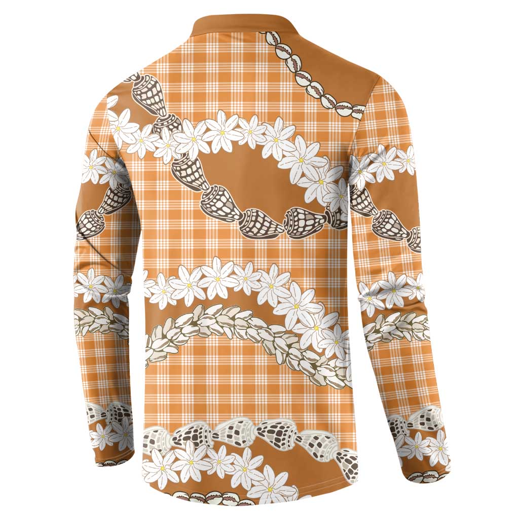 Orange Hawaii Tiare and Shell Lei Button Sweatshirt Hawaiian Palaka Luxury Vibes LT14 - Polynesian Pride