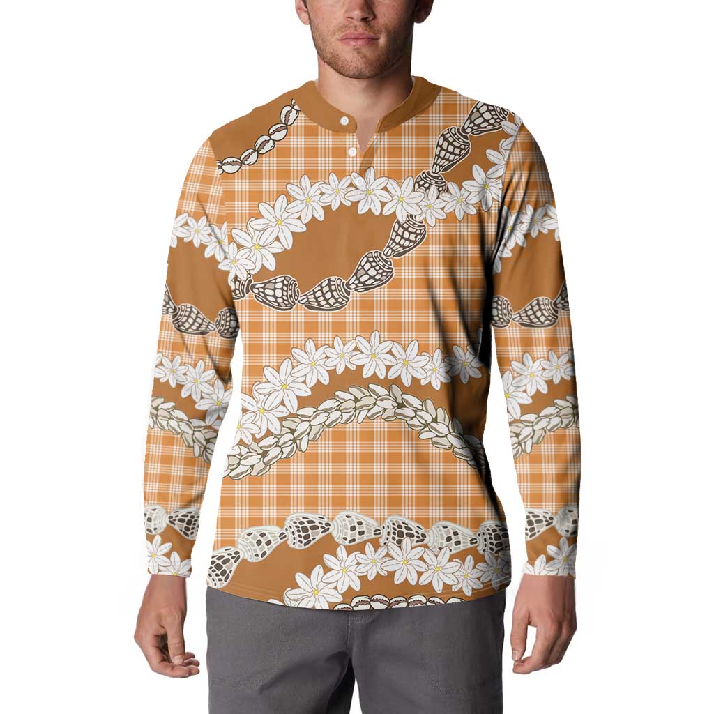 Orange Hawaii Tiare and Shell Lei Button Sweatshirt Hawaiian Palaka Luxury Vibes LT14 - Polynesian Pride