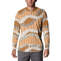 Orange Hawaii Tiare and Shell Lei Button Sweatshirt Hawaiian Palaka Luxury Vibes LT14 - Polynesian Pride