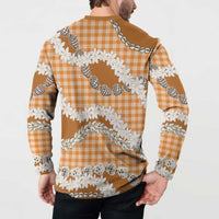 Orange Hawaii Tiare and Shell Lei Button Sweatshirt Hawaiian Palaka Luxury Vibes LT14 - Polynesian Pride